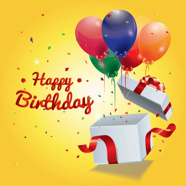 Cartão Aniversário Feliz Com Balões Confetes —  Vetores de Stock