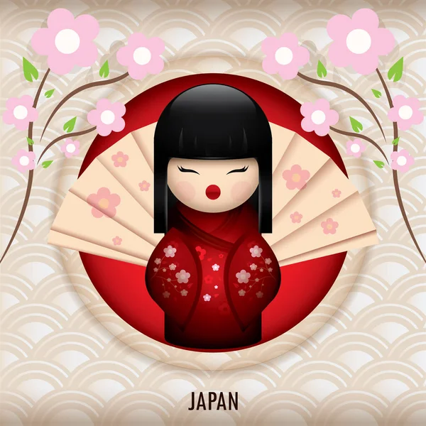 Tarjeta Año Nuevo Chino Con Geisha Sakura — Vector de stock