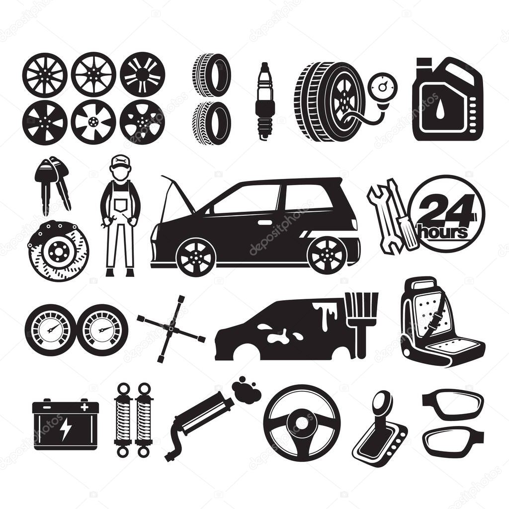 Car service icons stylized vector illustration