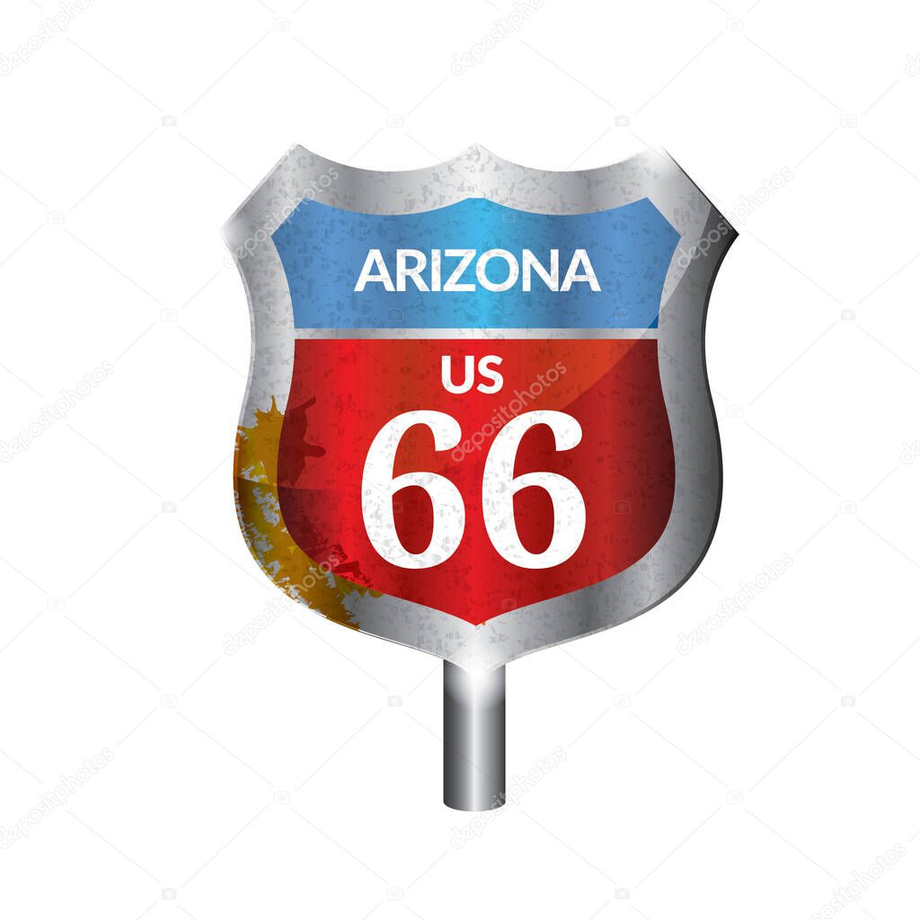 american route 66 road sign isolated on white background