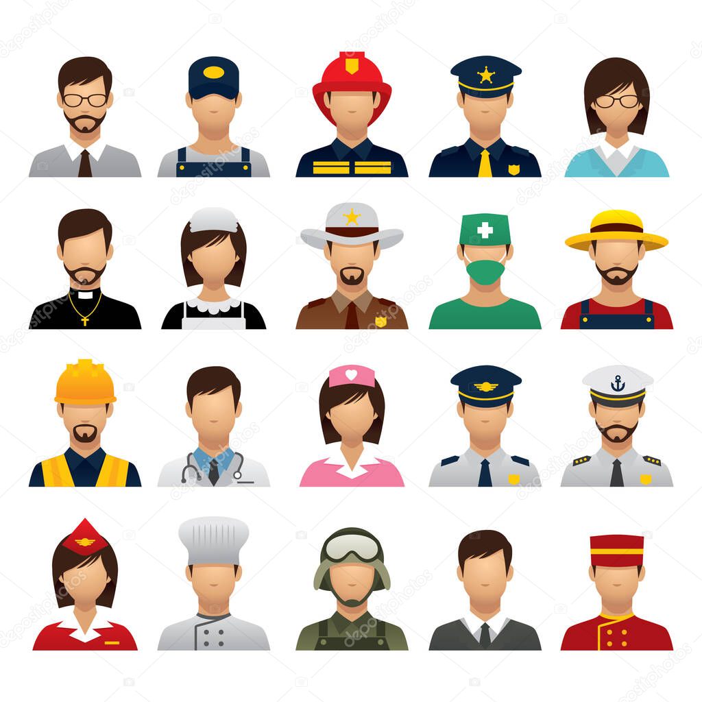 set of different professions icons in flat style