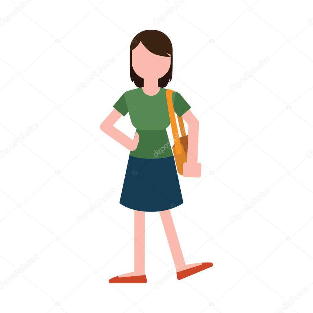 Woman with handbag flat icon, vector illustration