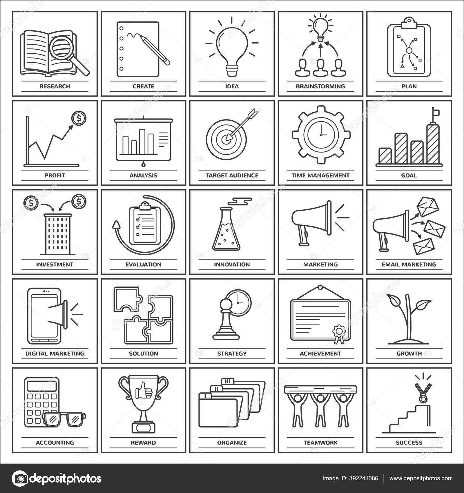 Vektor Set Ikon Hitam Dan Putih Dari Perusahaan Dunia Stok Vektor C Captainvector 392241086