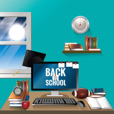 Okul malzemeleri ve kırtasiye malzemelerinin vektör illüstrasyonu