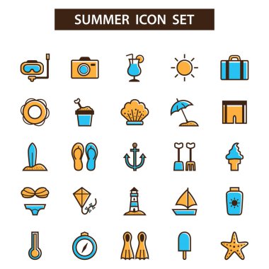 Çizgi film simgeleri kümesi, vektör illüstrasyonu