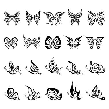 Bir grup siyah kelebek. vektör illüstrasyonu