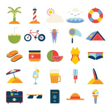 Çizgi film simgeleri kümesi, vektör illüstrasyonu