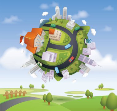city globe, stylized vector illustration clipart