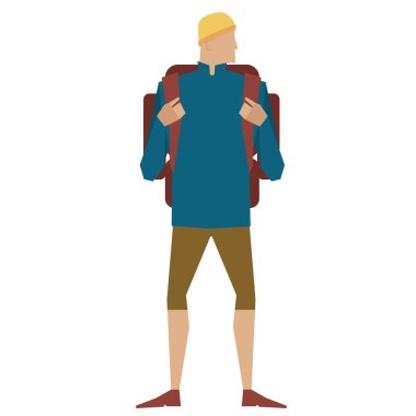 Sırt çantalı adam düz simge, vektör illüstrasyonu