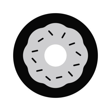 Siyah şekilli donut simgesi beyaz arkaplanda izole edilmiş. fırın besin sembolü vektör illüstrasyonu.