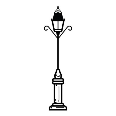 Beyaz arkaplanda siyah renkli sokak lambası simgesi var. din sembolü illüstrasyon.