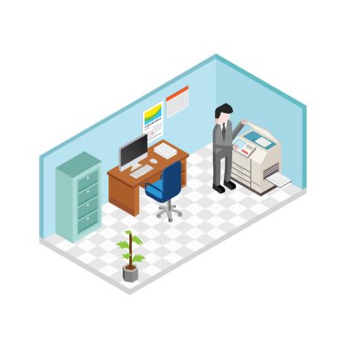 Ofiste baskı makinesi kullanan adam