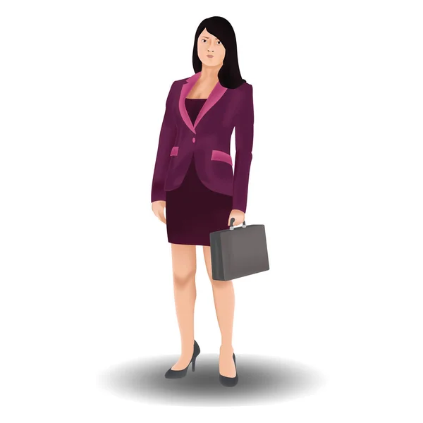 Mujer Negocios Traje Con Maletín — Vector de stock