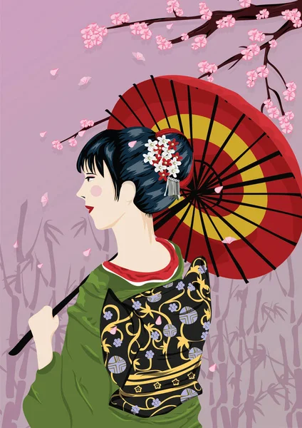 Illustratie Van Een Geisha Een Traditionele Japanse Stijl — Stockvector