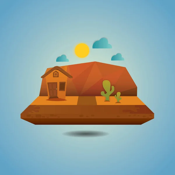 Ícone Plano Paisagem Deserto Ilustração Vetorial — Vetor de Stock