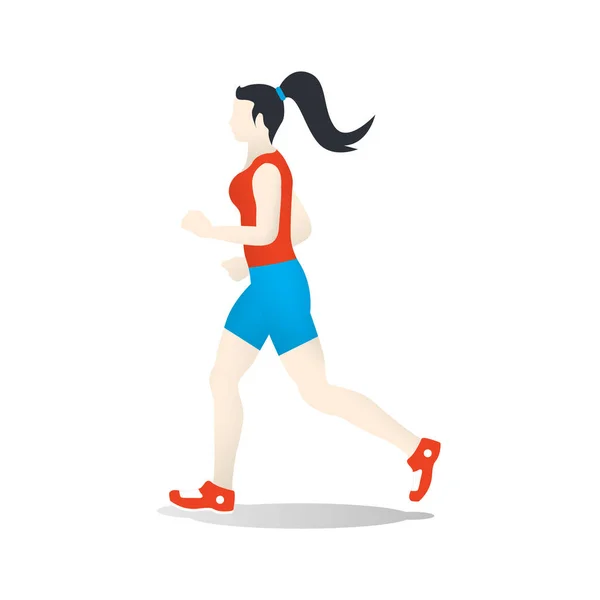 Mujer Corriendo Con Equipo Deportivo Sobre Fondo Blanco — Vector de stock