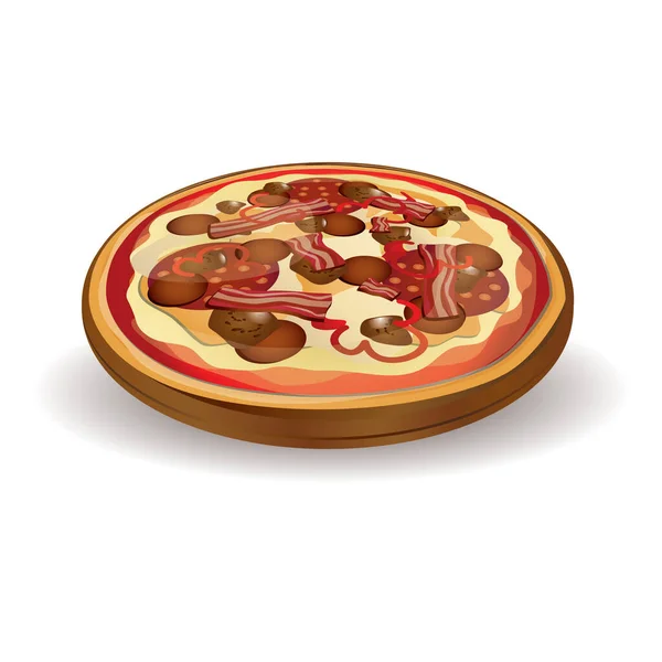 Pizza Salami Serem Grzybami Ilustracja Wektora — Wektor stockowy