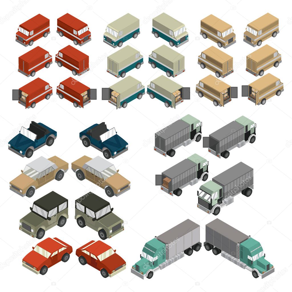 Isometric vehicles stylized vector illustration