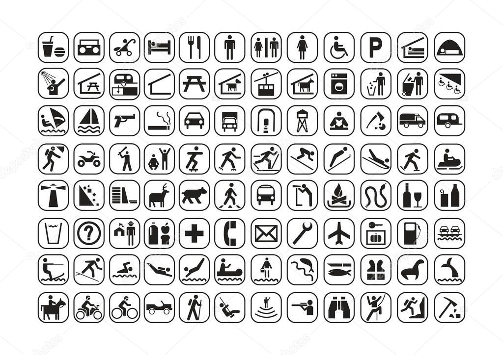 various collection of signage, stylized vector illustration