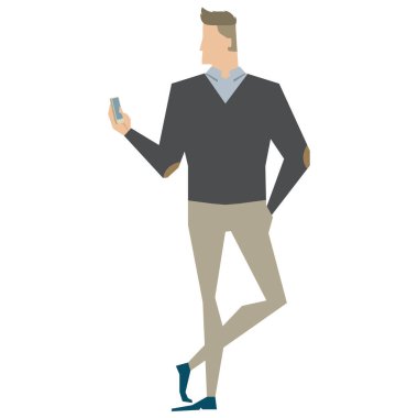 Mobil düz simge taşıyan adam, vektör illüstrasyonu