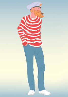 Mavi gömlekli ve kot pantolonlu bir adamın vektör çizimi.