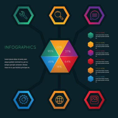 Vektör altıgen bilgi grafikleri. İş akışı düzeni, diyagram, sayı seçenekleri veya web tasarımı şablonu