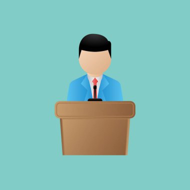 İş adamı podyum ikonunun önünde. vektör illüstrasyonu