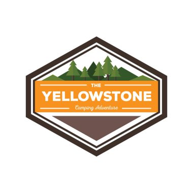 Yellowstone etiket düz simgesi, vektör illüstrasyonu