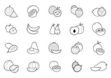 Yiyecek simgelerinin toplanması düz simge, vektör illüstrasyonu 