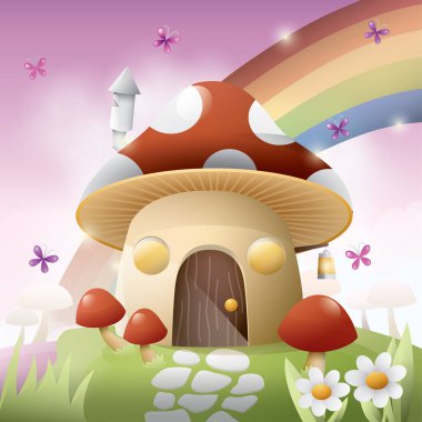 Mantar evi düz simgesi, vektör illüstrasyonu