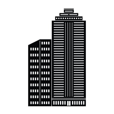 Beyaz arkaplanda bir gökdelenin silüetinin vektör görüntüsü