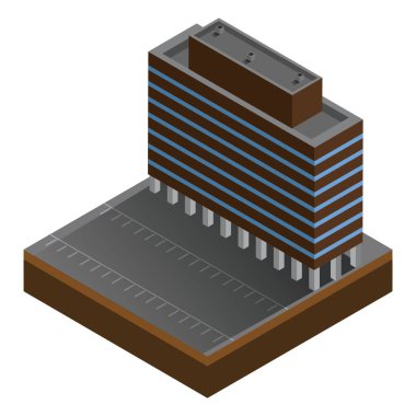 Beyaz zemin üzerinde bir bina ile şehrin izometrik görünümü