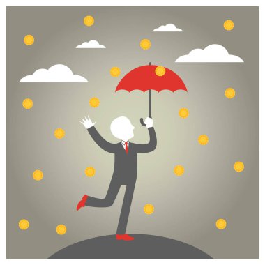 Şemsiyeli ve yağmurlu iş adamı