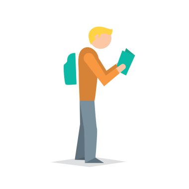 Adam kitap okuyor, vektör çizimlerini biçimlendiriyor.