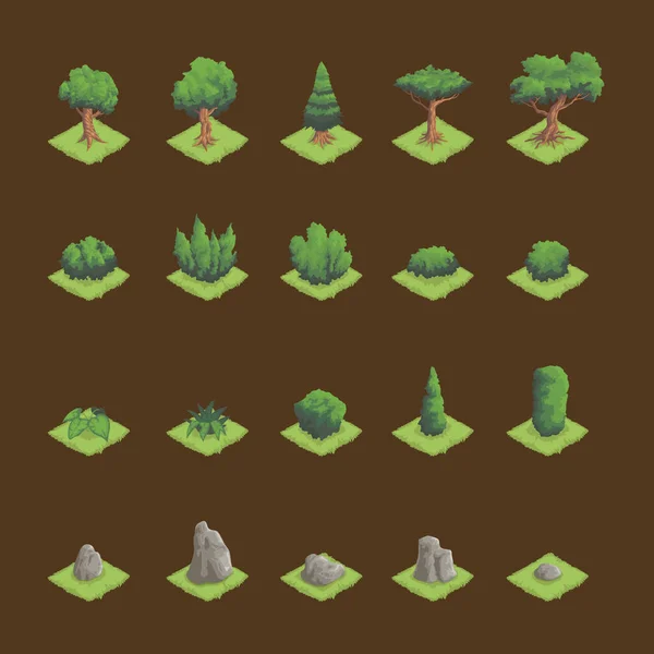 Fák Növények Együttese Vektor Illusztráció — Stock Vector
