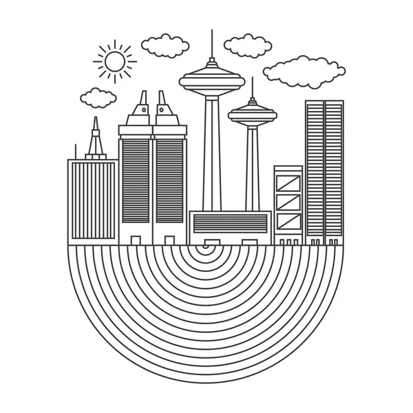 Sagoma Della Città Con Paesaggio Urbano Grattacieli Illustrazione Vettoriale — Vettoriale Stock