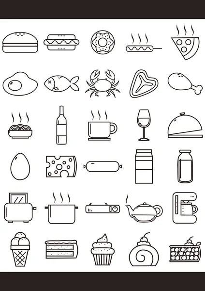 Kolekce Ikon Potravin Stylizované Vektorové Ilustrace — Stockový vektor