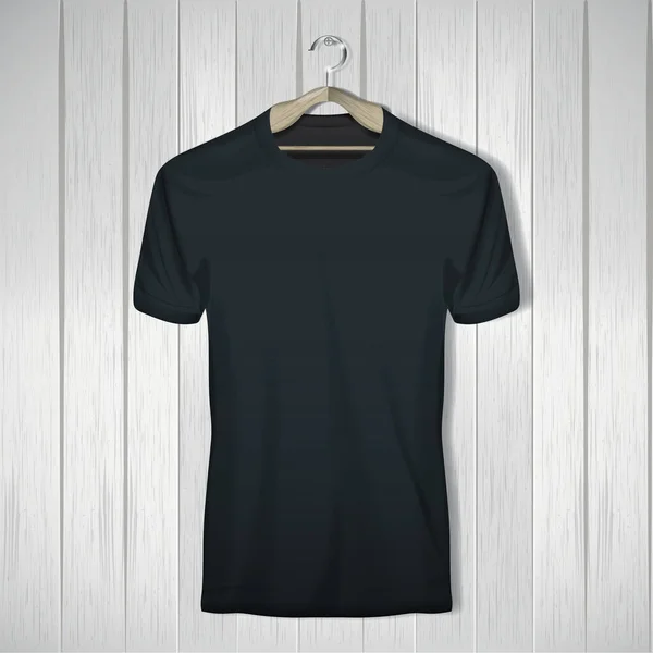 木制背景的黑色T恤模板 — 图库矢量图片