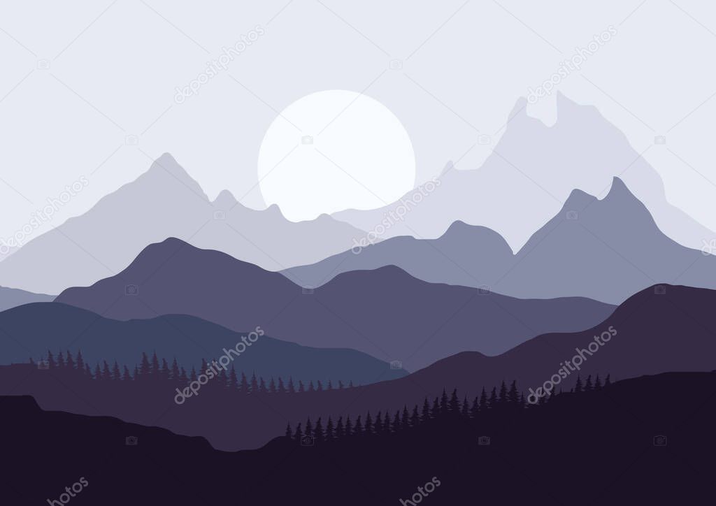 mountains landscape flat icon, vector illustration