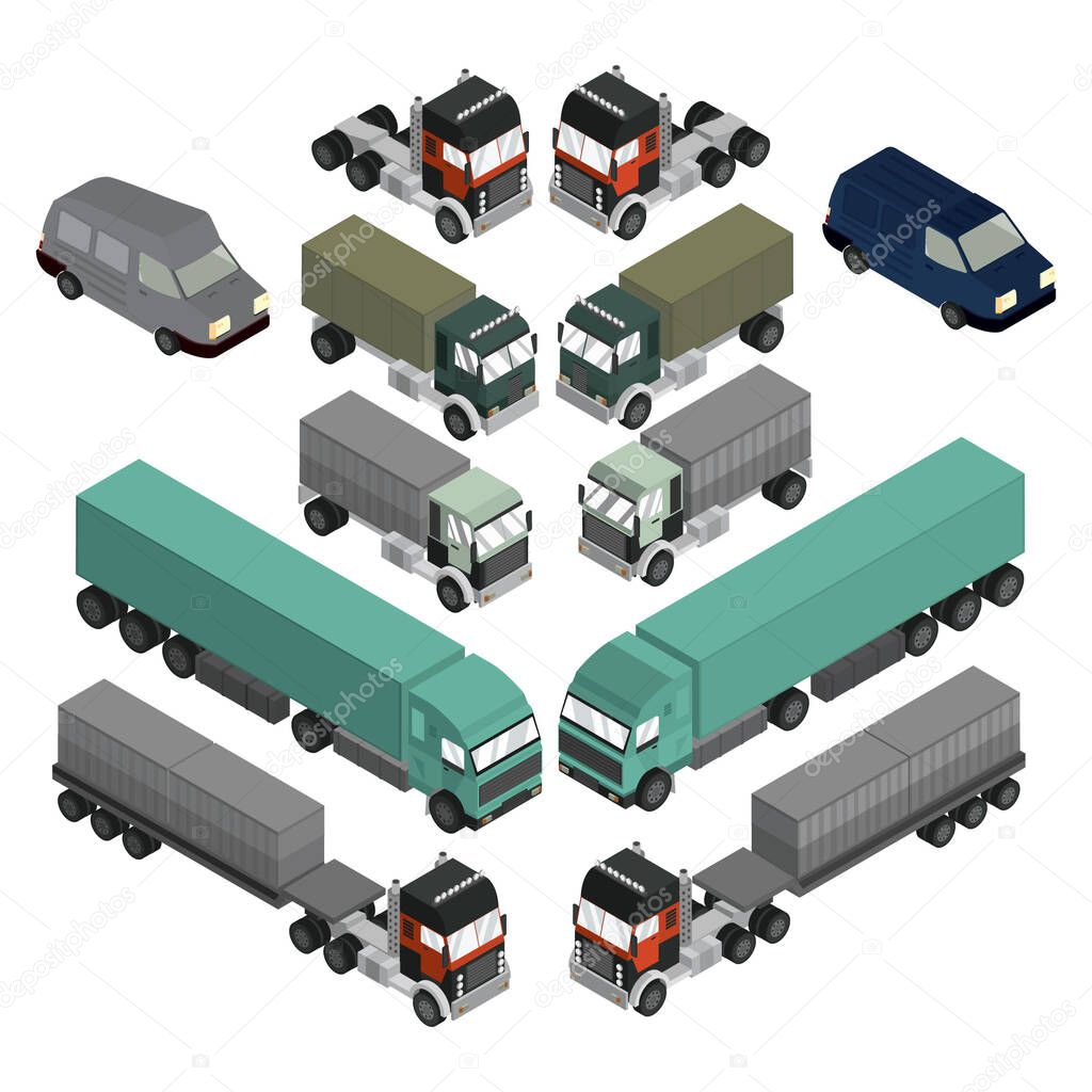 Isometric vehicles stylized vector illustration