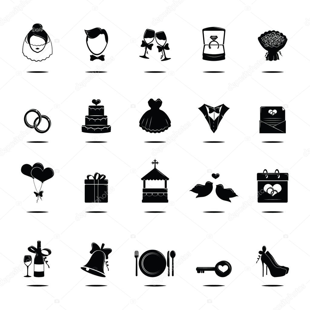 Collection of wedding icons 