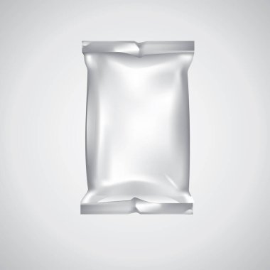 Gerçekçi vektör besin paketi modeli. tasarım için beyaz boş folyo çantası.