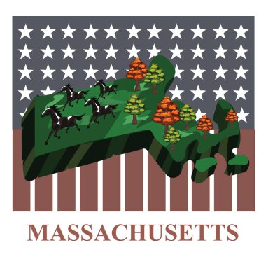 Massachusetts durum haritası, vektör illüstrasyonu