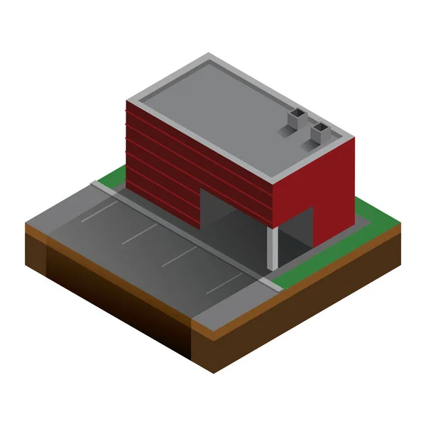 屋根のある工場の等角3Dレンダリング — ストックベクタ
