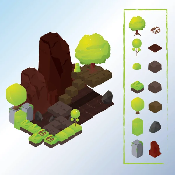 Elementos Isométricos Paisagem Ilustração Vetorial Estilizada — Vetor de Stock