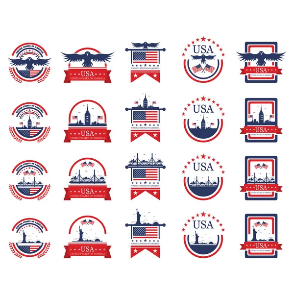 Set Vector Stamps Flag United States America Isolated White — Stock Vector