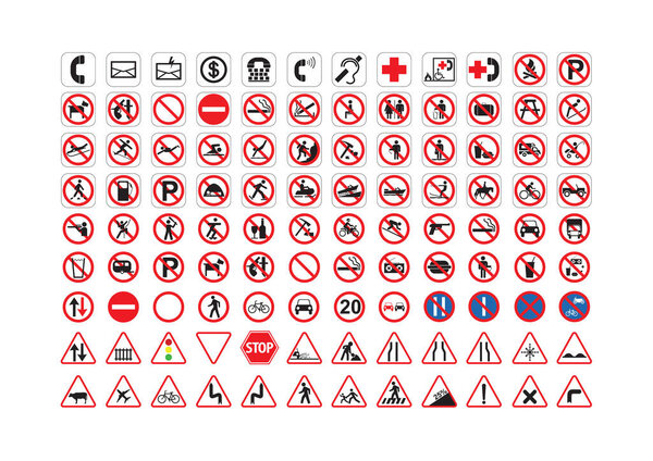 various collection of signage, stylized vector illustration
