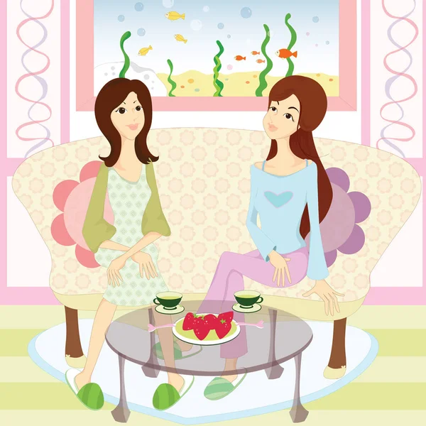 Δύο Κορίτσια Στην Κουζίνα — Διανυσματικό Αρχείο