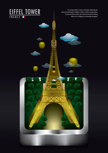 Eiffel Torony Párizzsal Franciaországgal — Stock Vector