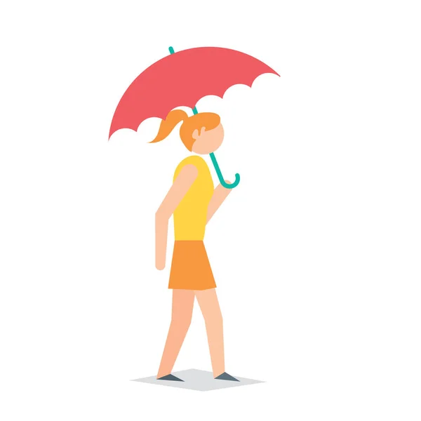 Girl Holding Umbrella Stylized Vector Illustration — Stock Vector